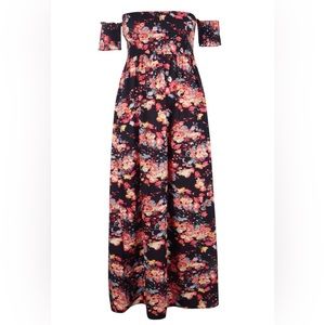 Women’s Maxi Dress Black Floral Off The Shoulder Boohoo Size 14